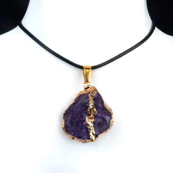 Zhuge Natural Deep Amethyst Quartz Pendant Necklace, Irregular Raw Crystal Stone Adjustable Rope Clavicle Chain Healing Reiki Jewelry Gift