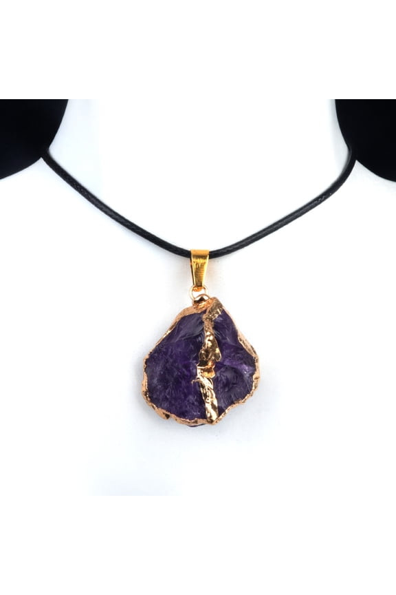 Natural Deep Amethyst Quartz Pendant Necklace, Irregular Raw Crystal Stone Adjustable Rope Clavicle Chain Healing Reiki Jewelry Gift