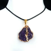 Zhuge Natural Deep Amethyst Quartz Pendant Necklace, Irregular Raw Crystal Stone Adjustable Rope Clavicle Chain Healing Reiki Jewelry Gift