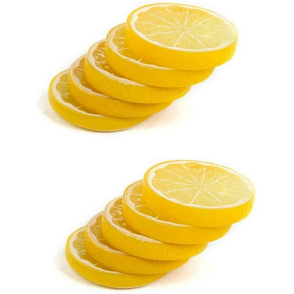 Zhuge Oeey 10pcs Fake Lemon Slice, Mini Small Simulation Lemon Slices Plastic Fake Artificial Fruit Model for Decoration, Garnish, Photography Props, DIY, Teaching