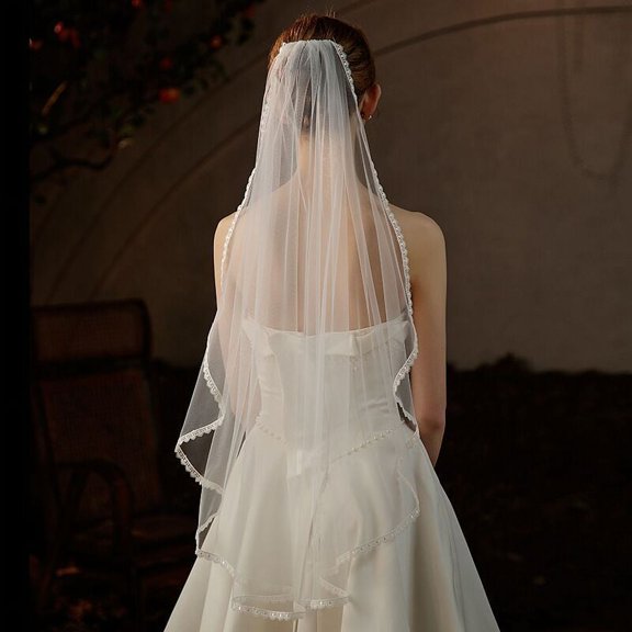 Zhuge Pearl Soft Tulle Wedding Bridal Veil with Metal CombWhite