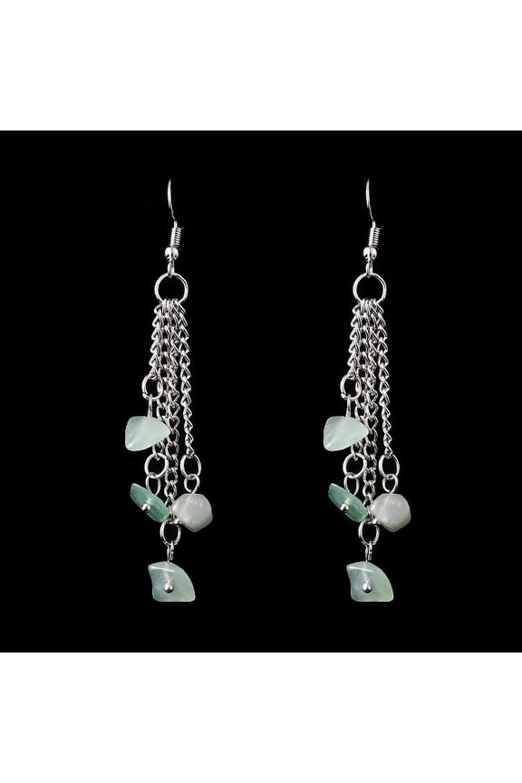 Personalized Natural Stone Earrings, Handmade Natural Crystal Stone Multi layer Chain Tassel Beaded Earrings (Green)