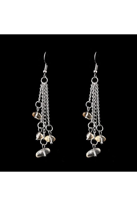 Personalized Natural Stone Earrings, Handmade Natural Crystal Stone Multi layer Chain Tassel Beaded Earrings (Yellow)