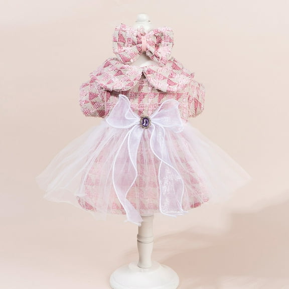 Zhuge Pink Cute Bowknot 1-Piece Skirt Dress for Cats & Small Dogs, Elegant Pet Bow Dress with Soft Fabric,XS Size