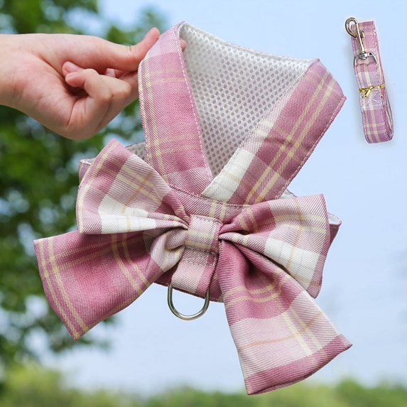 Zhuge Pink L Size Adjustable Pet Vest Harness, 1-Piece Breathable Design with Traction Rope, for Cats & Dogs