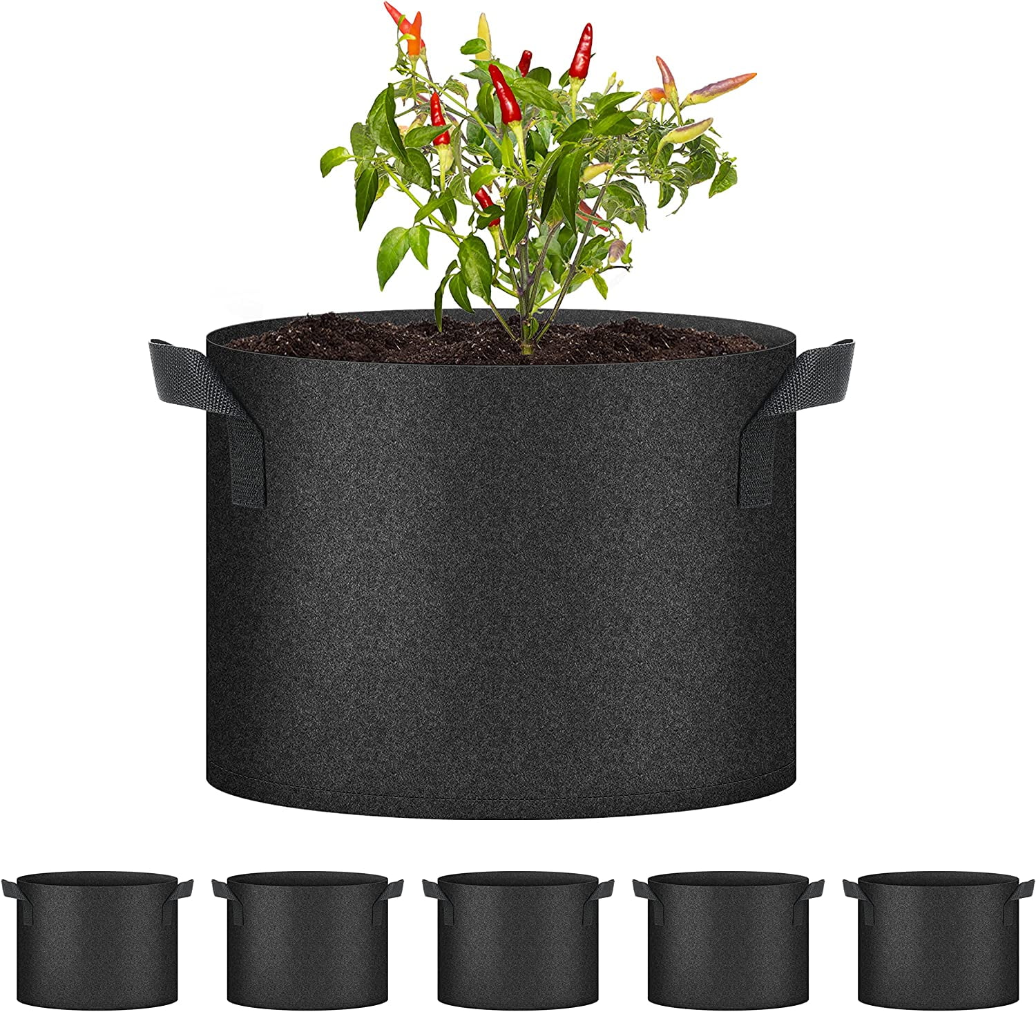 Zhuge Plant Grow Bags 3 Gallon, Tomoato Planter Pots 5Pack with Handles, Aeration Nonwoven