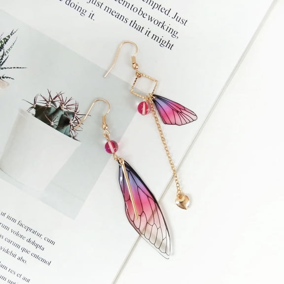 Zhuge Plated Asymmetrical Butterfly Bug Wing Drop Dangle Earrings Crystal Fairy Wing Earrings for Women Wedding Jewelry,Ear clip style,Green