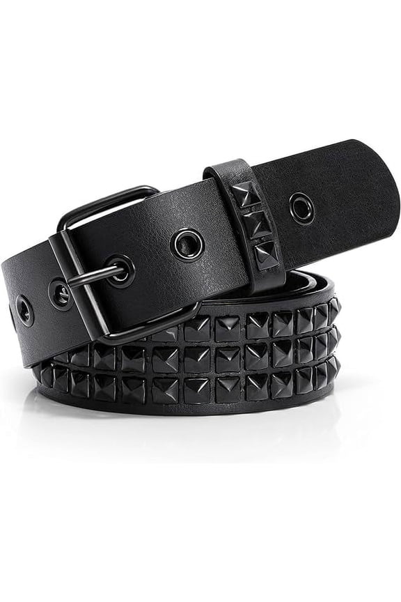 Punk Leather Belt,Women Men Goth Pyramid Studded Square Beads Rivet Jeans Belts (A), One Size