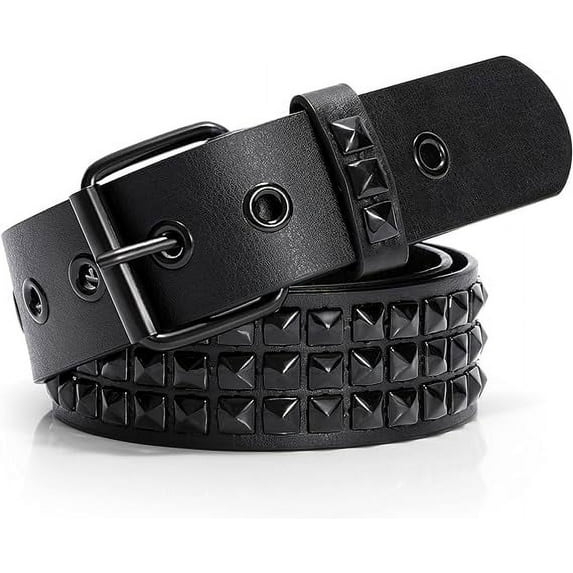 Zhuge Punk Leather Belt,Women Men Goth Pyramid Studded Square Beads Rivet Jeans Belts (A), One Size