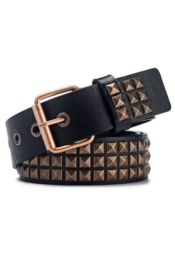 Punk Leather Belt,Women Men Goth Pyramid Studded Square Beads Rivet Jeans Belts (C), One Size