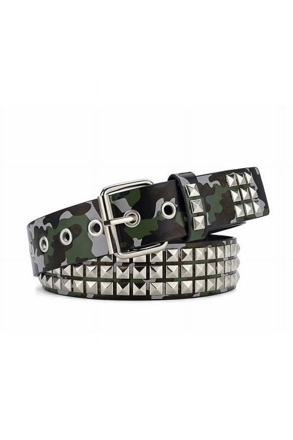 Punk Leather Belt,Women Men Goth Pyramid Studded Square Beads Rivet Jeans Belts (G), One Size
