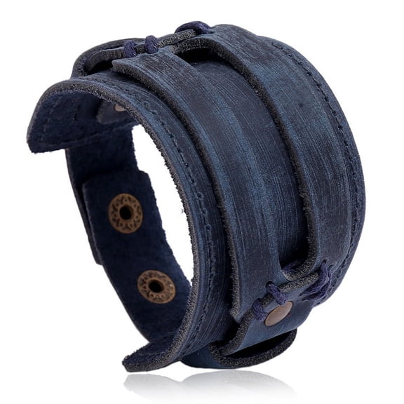 Zhuge Punk Rock Edgy Leather Cuff Bracelet, Adjustable Wide Statement Bangle with Bold Studded Design (1 Piece),Blue