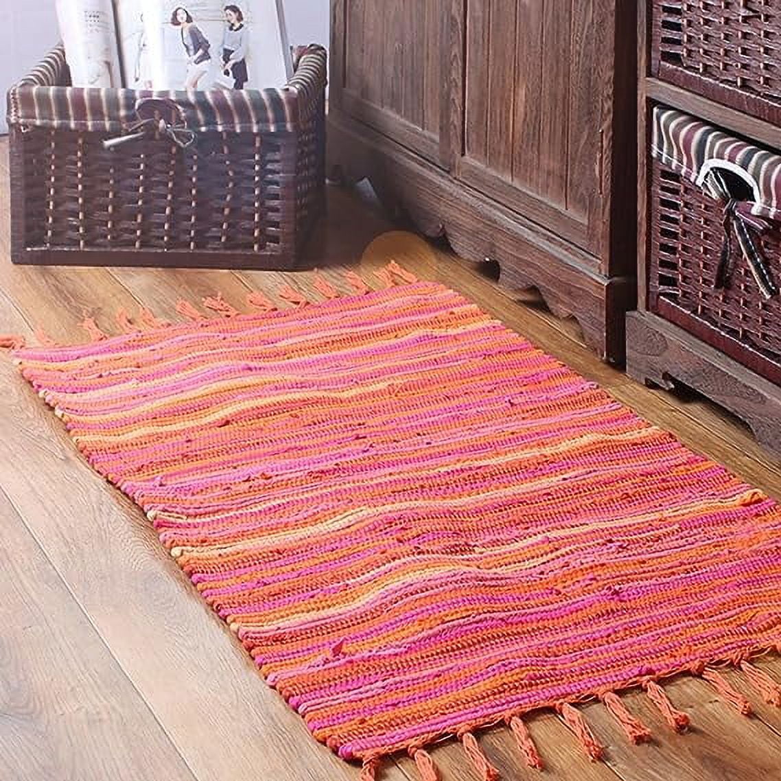Floor Rag Color Zhuge Rag Rug, Machine Washable Cotton Reversible Rag Rug Hand Woven ...