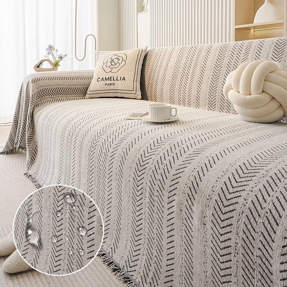 Zhuge Retro Fishbone Pattern Single Sofa Protector, Waterproof Washable Universal Decor Cover for Living Room, 70.87 * 90.56 inches, 1 piece, black