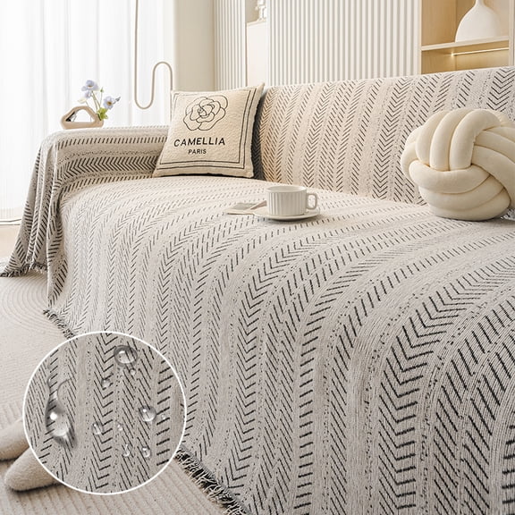 Zhuge Retro Fishbone Pattern Single Sofa Protector, Waterproof Washable Universal Decor Cover for Living Room, 70.87 * 90.56 inches, 1 piece, black