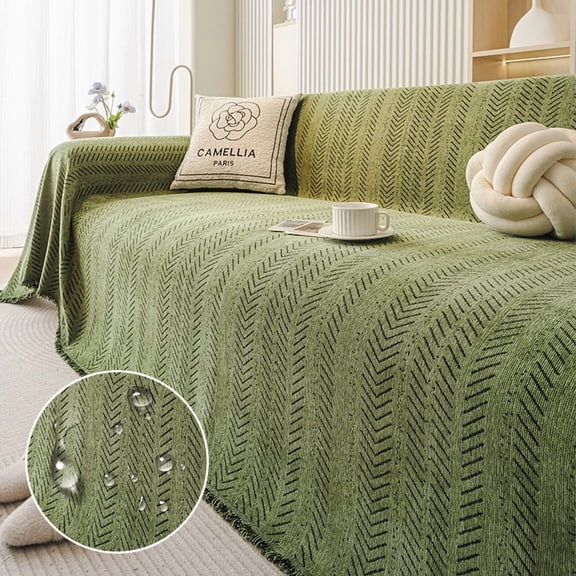 Zhuge Retro Fishbone Pattern Single Sofa Protector, Waterproof Washable Universal Decor Cover for Living Room, 70.87 * 90.56 inches, 1 piece, green
