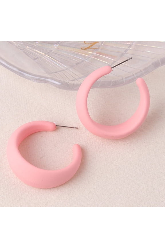 Retro Simple Acrylic Geometric Square Hollow Earrings C-shape Candy Color Earrings, Lovely Colorful Resin Ear Stud Big Hoop Earrings-D09