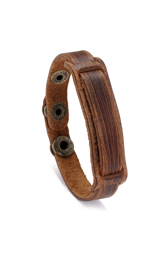 Retro Vintage Leather Cuff Bracelet, Adjustable Wristband with Belt Buckle Design (1 Piece),Brown