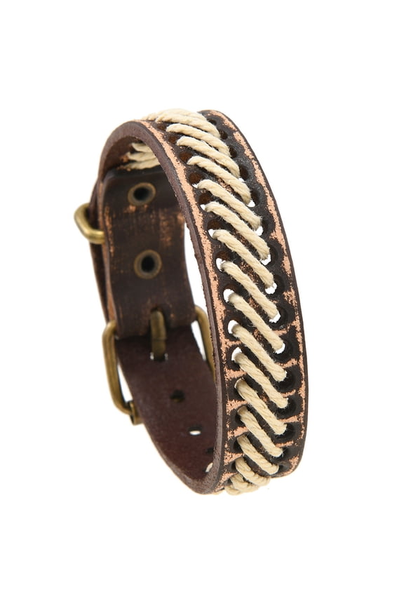 Retro Vintage Leather Cuff Bracelet, Adjustable Wristband with Belt Buckle Design (1 Piece),Style B,Dark Brown
