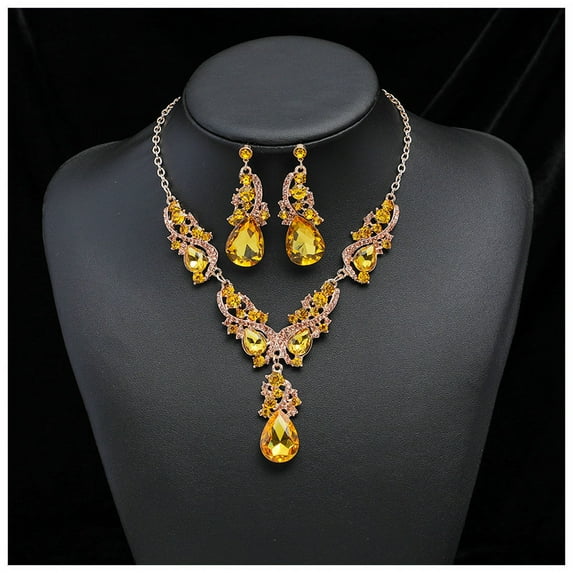 Zhuge Rhinestone Bridal Jewelry Sets for Women Crystal Necklace Earrings Jewelry Sets for Wedding Bridal Bridesmaid Gifts Evening Party Prom Jewelry Set-Yellow