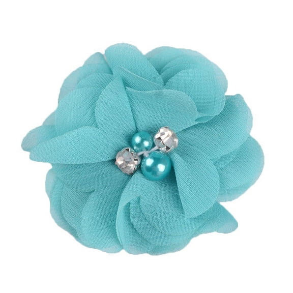 Zhuge Rhinestone Chiffon Flowers, 10 Pcs Fabric Ribbon Bows for Headbands, Crafts, Party Decorations,Blue A