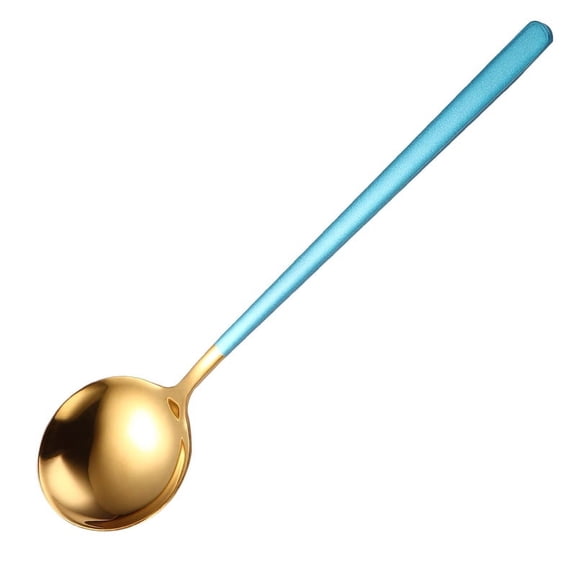 Zhuge Round Soup Spoon 4 Piece, Stainless Steel Bouillon Spoon,Blue Gold