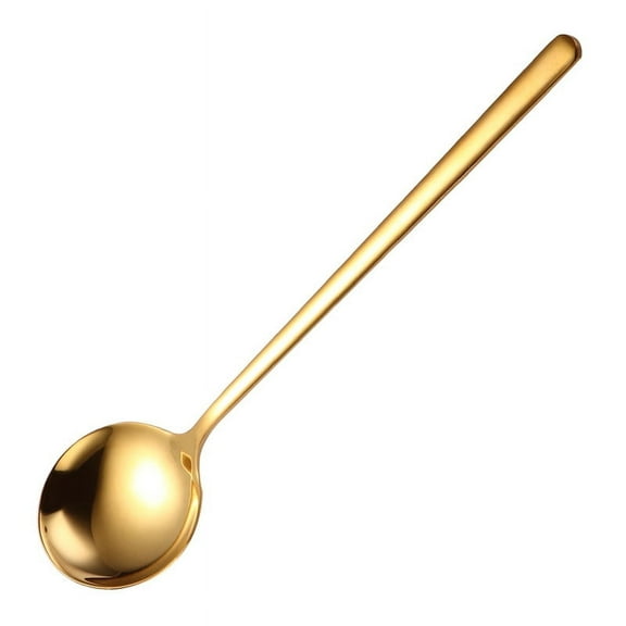Zhuge Round Soup Spoon 4 Piece, Stainless Steel Bouillon SpoonGold