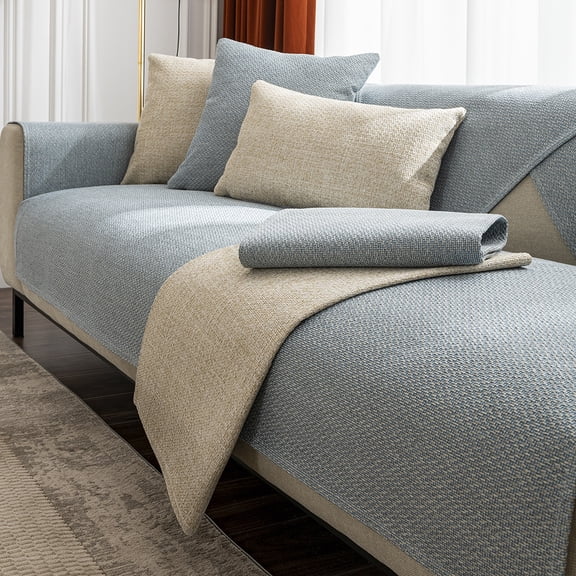 Zhuge Rustic Linen Textured Sectional Couch Covers Sofa Slipcover for Furniture Protector-35.4*47.2inch,Blue