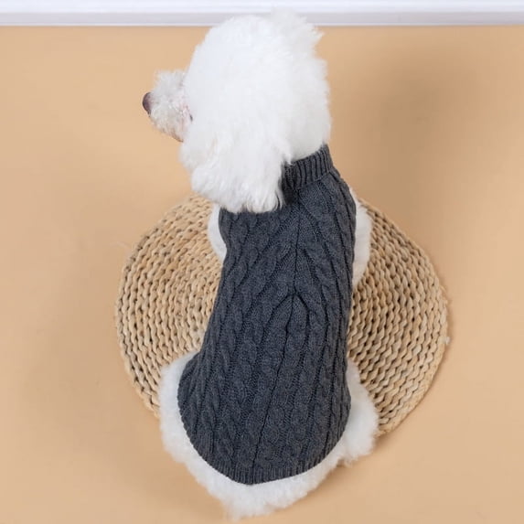 Zhuge S Size Dark Grey Turtleneck Knit Dog Sweater, Warm Pullover Puppy Outfit for Small & Medium Dogs (Bulldog, Poodle, Yorkshire)