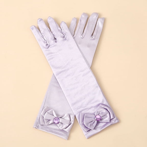 Zhuge Satin Princess Gloves, Diamonds Bows Dress Up Gloves for Birthday, Wedding & Costume Party,Purple