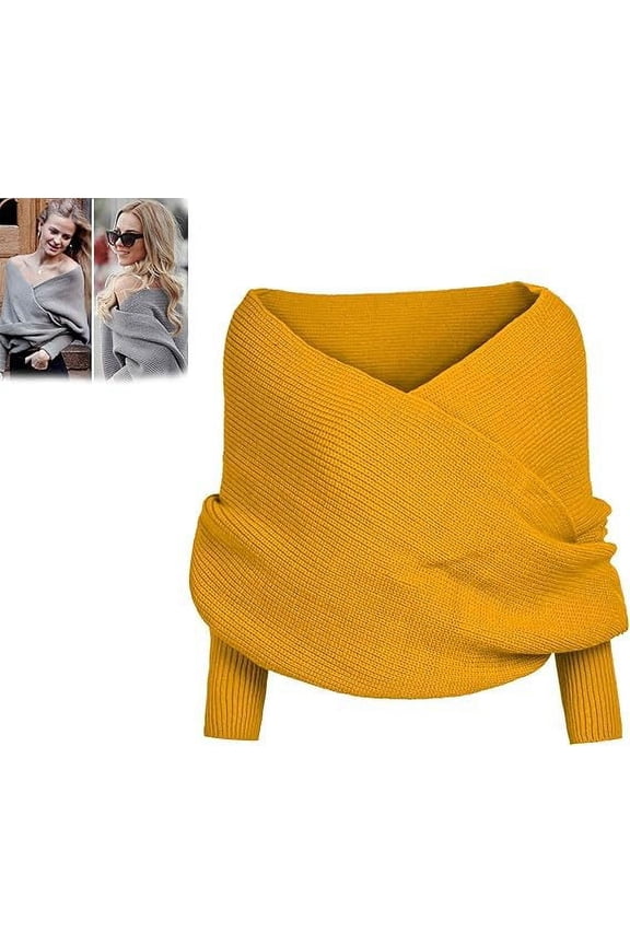 Scarf With Sleeves for Women, Knitted Sweater Scarf With Sleeves, Plus Size Fall Winter Warm Poncho Cape ShawlYellow