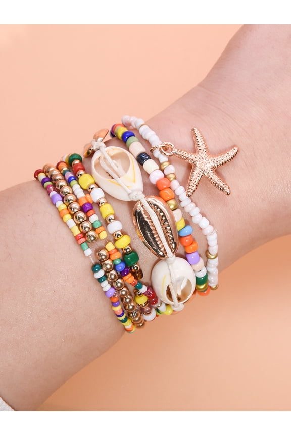 Shell Bracelets for Women Boho Layered Beaded Seashell Bracelets Colorful Stackable Shell Bracelet Starfish Bracelets Jewelry Accessories for Women,Multicolour