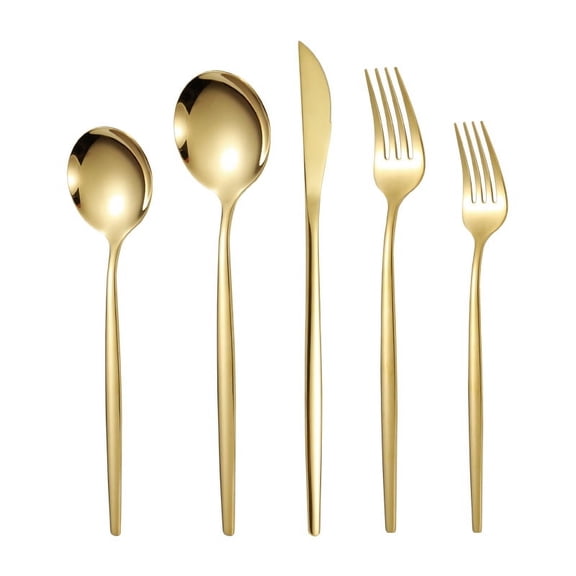 Zhuge Silverware Set, 20pcs Stainless Steel Knives Spoon Forks Set for Home, Kitchen and Restaurant, Mirror Polished Dishwasher Safe (Gold)