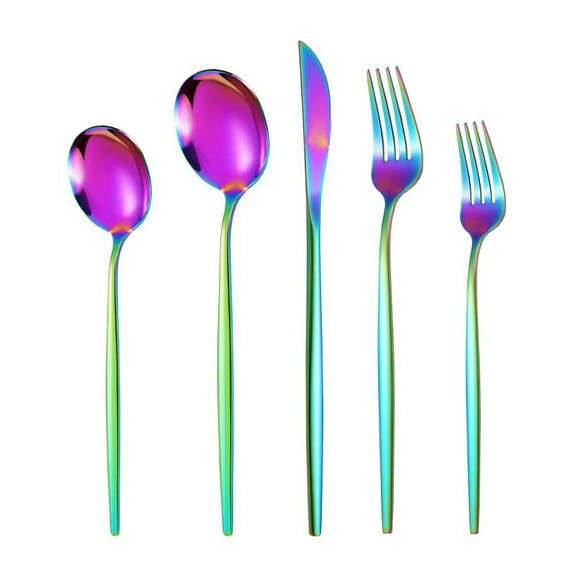 Zhuge Silverware Set, 20pcs Stainless Steel Knives Spoon Forks Set for Home, Kitchen and Restaurant, Mirror Polished Dishwasher Safe (Multicolour)