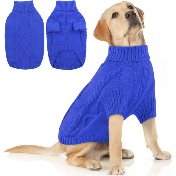 Zhuge Small Dog Turtleneck Pullover Sweater, Thick Cable Knit Cold Weather Clothes for Chihuahua, Pug & More, M, Dark Blue