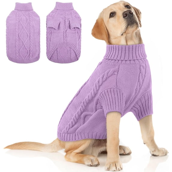 Zhuge Small Dog Turtleneck Pullover Sweater, Thick Cable Knit Cold Weather Clothes for Chihuahua, Pug & More, M, Purple