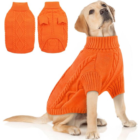 Zhuge Small Dog Turtleneck Pullover Sweater, Thick Cable Knit Cold Weather Clothes for Chihuahua, Pug & More, XS, Orange