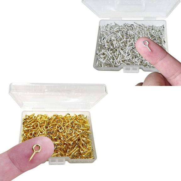 Zhuge Small Screw Eye Pins,10 x 5mm Eye pins Hooks,Mini Screw Eye Pin Peg for Arts & Crafts Projects,Self Tapping Screws Hooks Ring for Cork Top Bottles & Charm Bead & DIY (300 Gold+300 Silver)