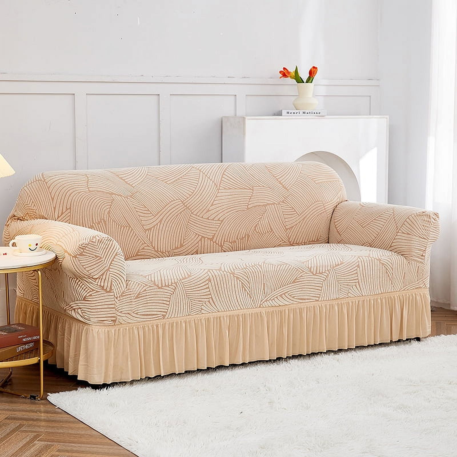 Zhuge Sofa Cover for sofas Stretch Couch Covers for Living Room Easy Fit Washable Furniture Sofa Protector with Skirt,1 Piece (Beige A,2 Seat)