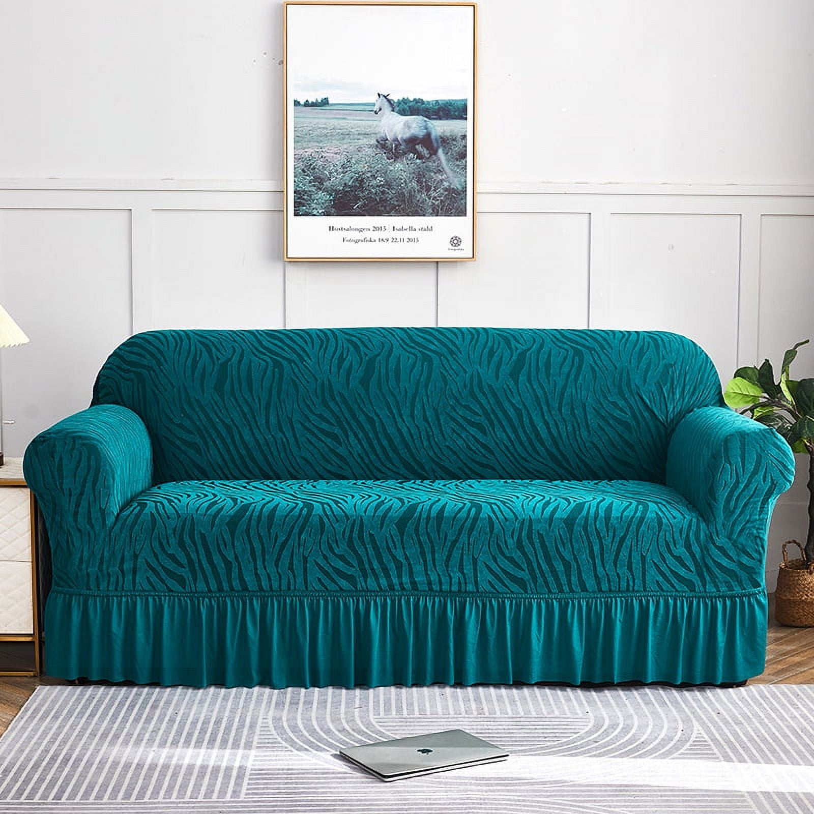 Zhuge Sofa Cover for sofas Stretch Couch Covers for Living Room Easy Fit Washable Furniture Sofa Protector with Skirt,1 Piece (Blue Green,2 Seat)