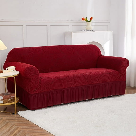 Zhuge Sofa Cover for sofas Stretch Couch Covers for Living Room Easy Fit Washable Furniture Sofa Protector with Skirt,1 Piece (Red A,2 Seat)