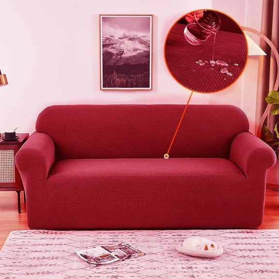 Zhuge Soft Jacquard Small Check Stretch Loveseat Protector, Polyester Spandex 1-Piece Slipcover 5773in, Elastic Bottom Couch Shield for Household Daily Use, Red