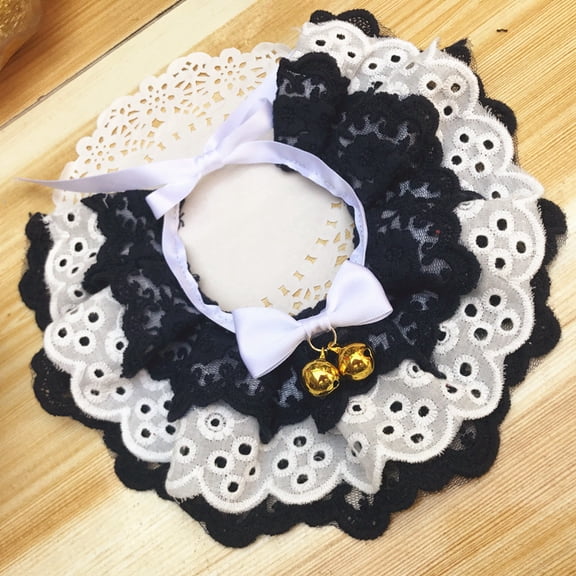 Zhuge Soft Polyester Lace Collar-Style Cat Bib, Cute & Functional Accessory for Kittens-Dark Blue Golden Bell,M Size, 1 Piece