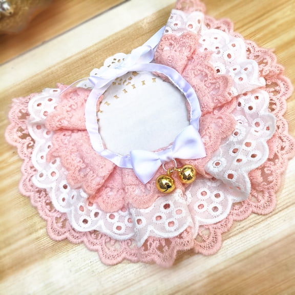 Zhuge Soft Polyester Lace Collar-Style Cat Bib, Cute & Functional Accessory for Kittens-Pink Golden Bell,M Size, 1 Piece