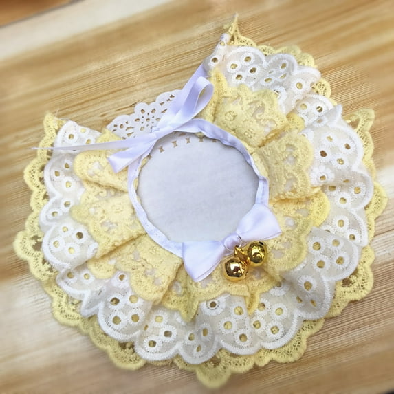 Zhuge Soft Polyester Lace Collar-Style Cat Bib, Cute & Functional Accessory for Kittens-Yellow Golden Bell,L Size, 1 Piece