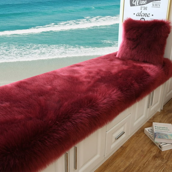Zhuge Solid Color Plush Table Runner,Faux Sheepskin Decorative Shaggy Dresser Scarf,Not-Slip Desk Pad,Luxury False Fur Dresser Tablecloth-claret 60x150cm(23.62x59.06inch)