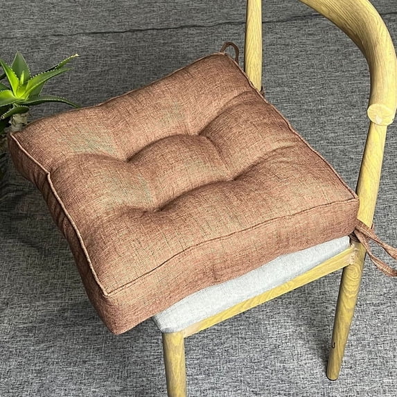 Zhuge Solid Color Thickened Cushion With Lacing Chair Cushions for Dining Chairs Cushions Set of 2, Chair Pads with Non-Slip Bottom, 15.8"x15.8"x4",Quadrate,Coffee