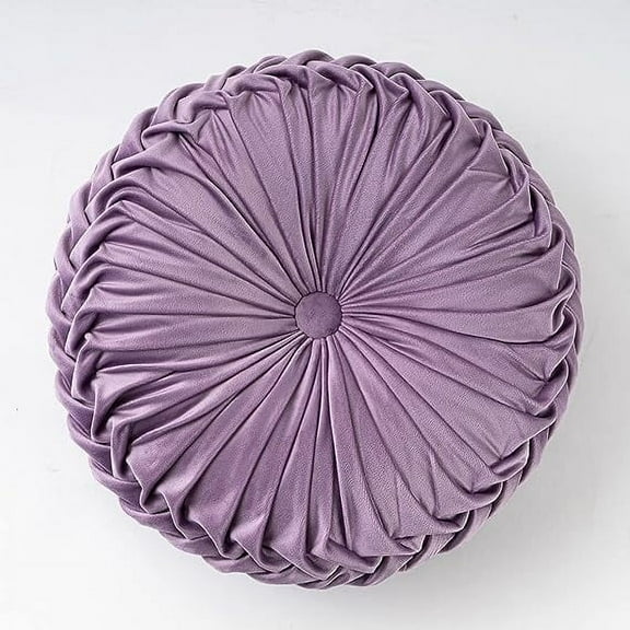 Zhuge Solid Velvet Seat Cushions Round Floor Pillows Thicken Chair Cushions Pleated Chair Pads Seat Pad Throw Pillows for Bedroom Living Room (Light Purple,Diameter 14")