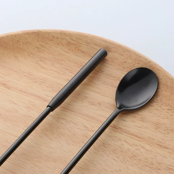 Zhuge Spoon 2Pcs Stainless Steel Mixing Spoon Professional Teardrop Spoons With Smooth-Black