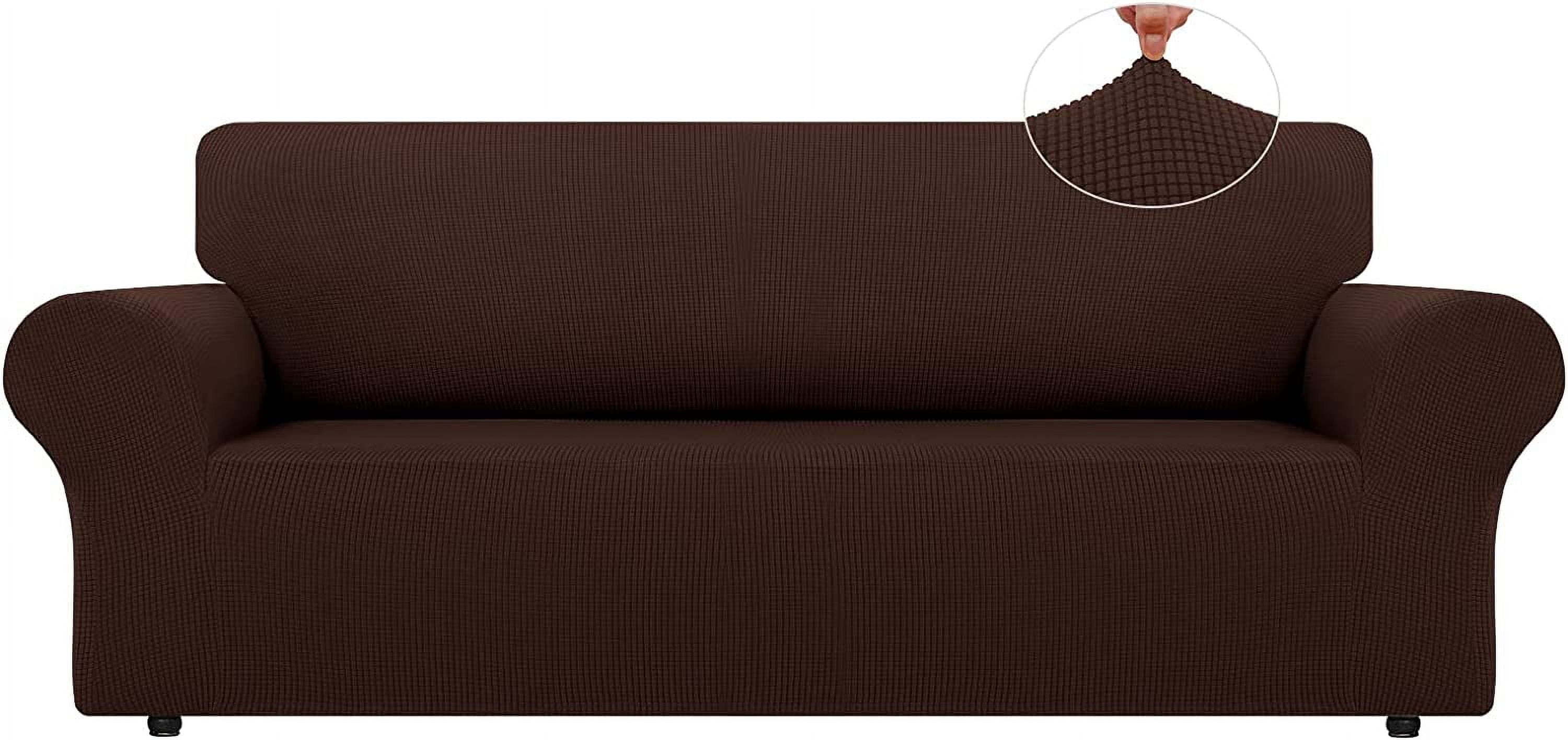 Zhuge Stretch Sofa Slipcovers Couch Covers for 3 Cushion Couch Sofa Pet Friendly Non Slip Sofa Cover Washable Furniture Protector with Elastic Bottom (Large,Brown)